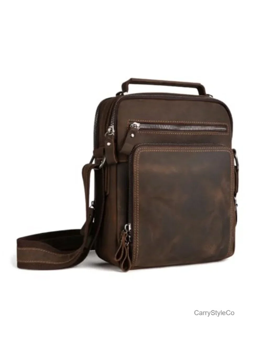 Men's Leather Messenger Bag Top Layer Cowhide Crossbody Shoulder Bag Business